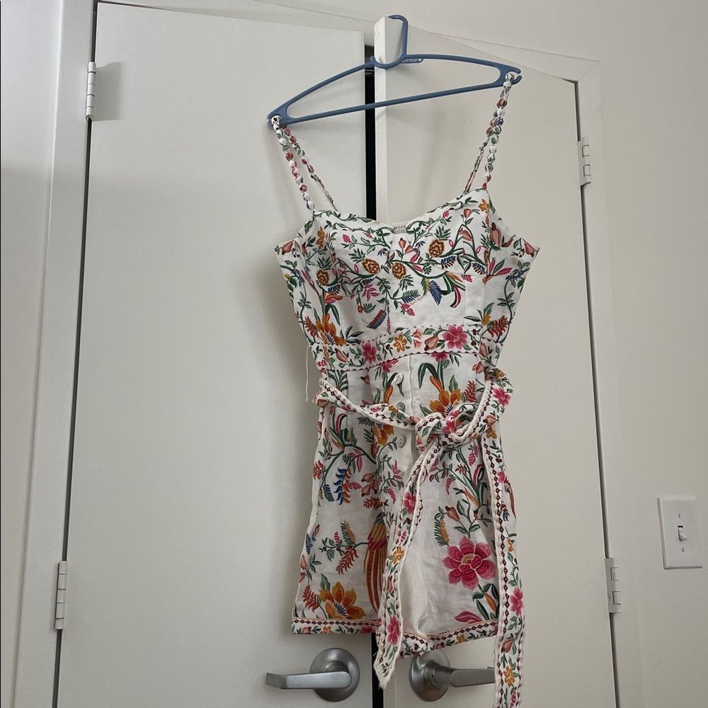 NWT Farm Rio Delicate Forest Off White Linen Romper Women Size XL(MSRP $220) - Picture 5 of 16